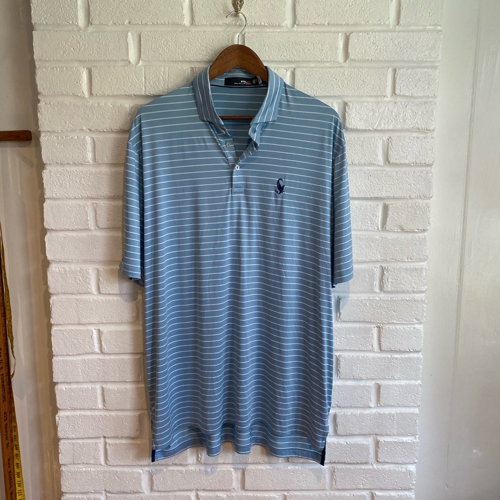 Ralph Lauren RLX xl polo shirt golf outdoors stripes blue white silky